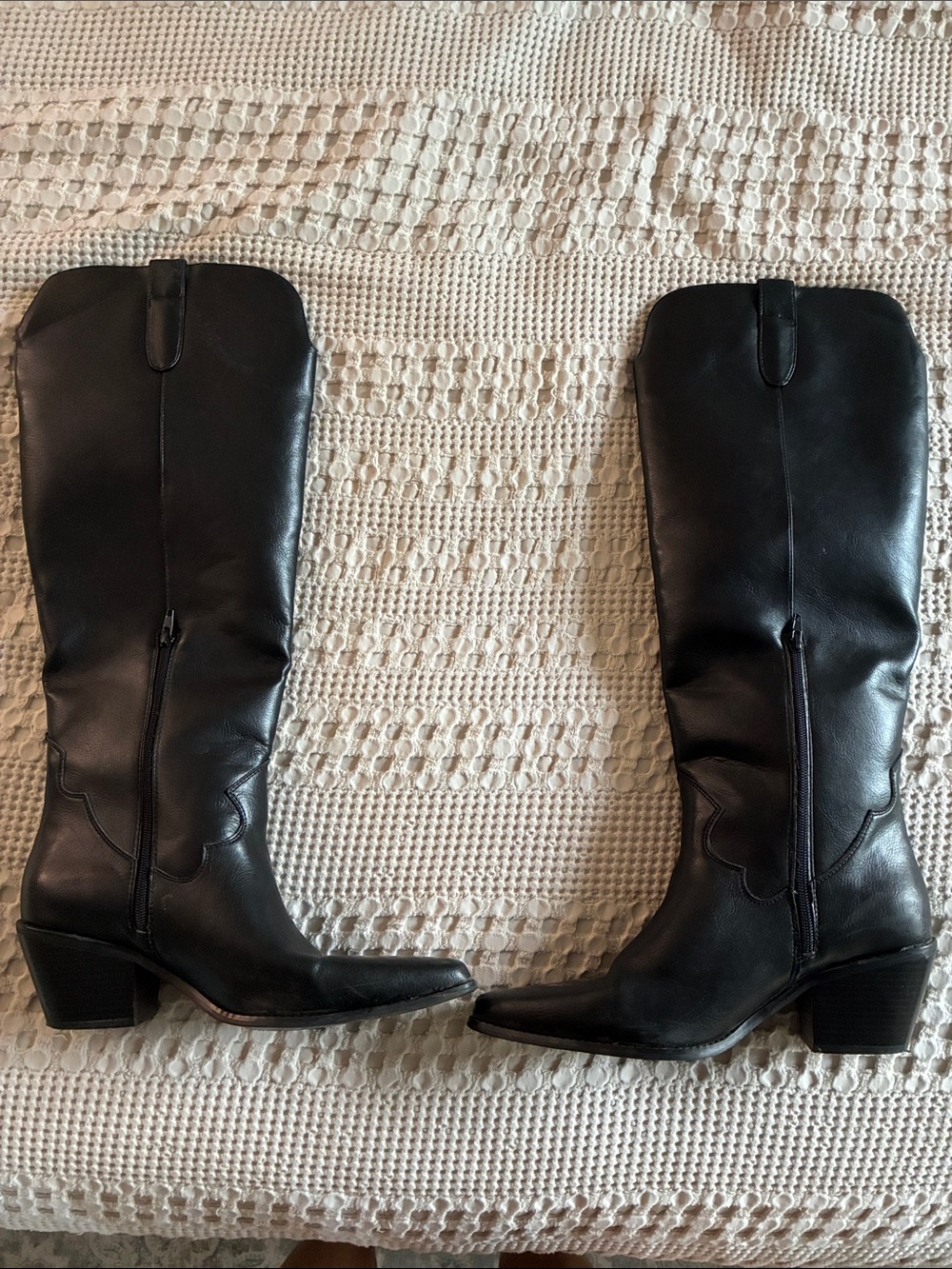 Knee-High Black Western Style Boots - Women Size 11